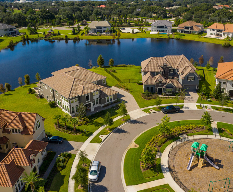 Aerial drone image of luxury homes in Orlando Florida